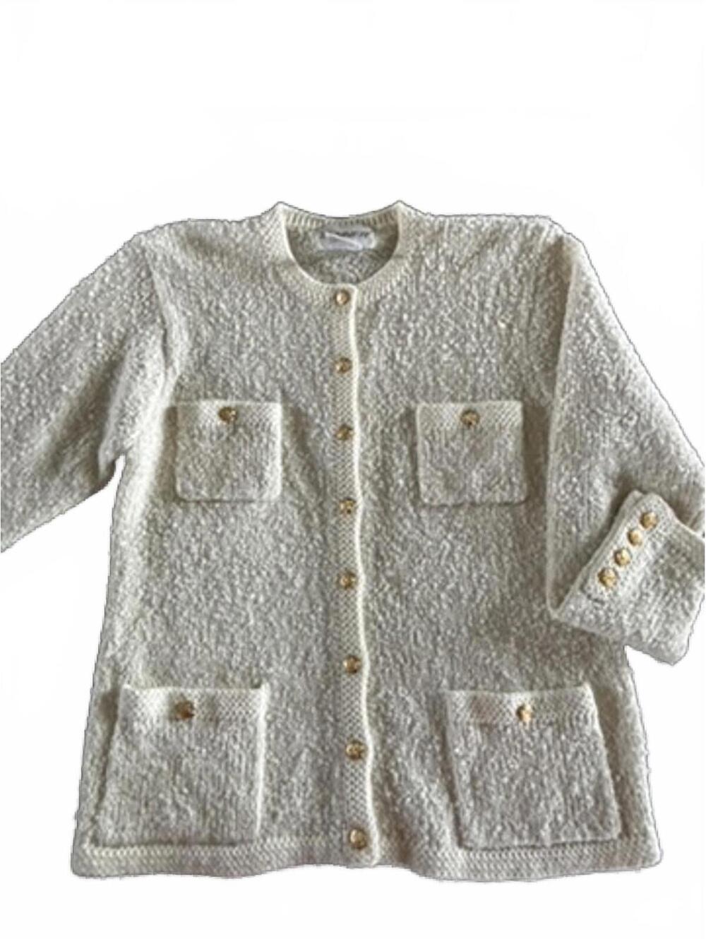 Vintage Cream Gold Button Knit Cardigan Sweater Jacket